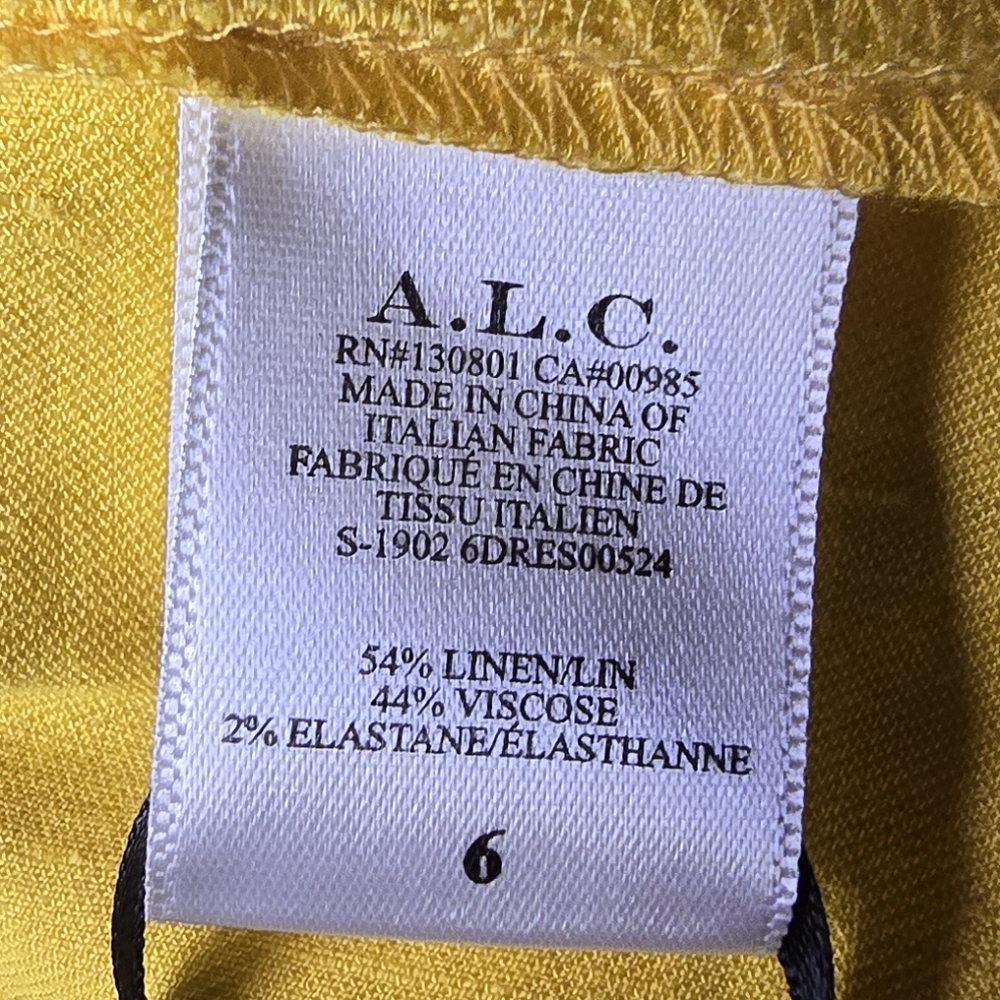 💛 A.L.C. Yellow Mustard Walker Ruffle Shoulder Belted Tie Waist Wrapped Dress 6 - Picture 10 of 12